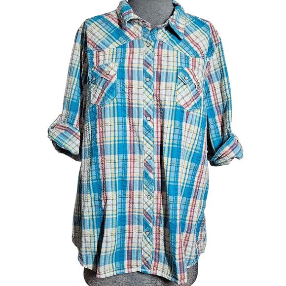 Plaid Cotton Snap Up Collared Shirt Size XXL - Picture 1 of 4
